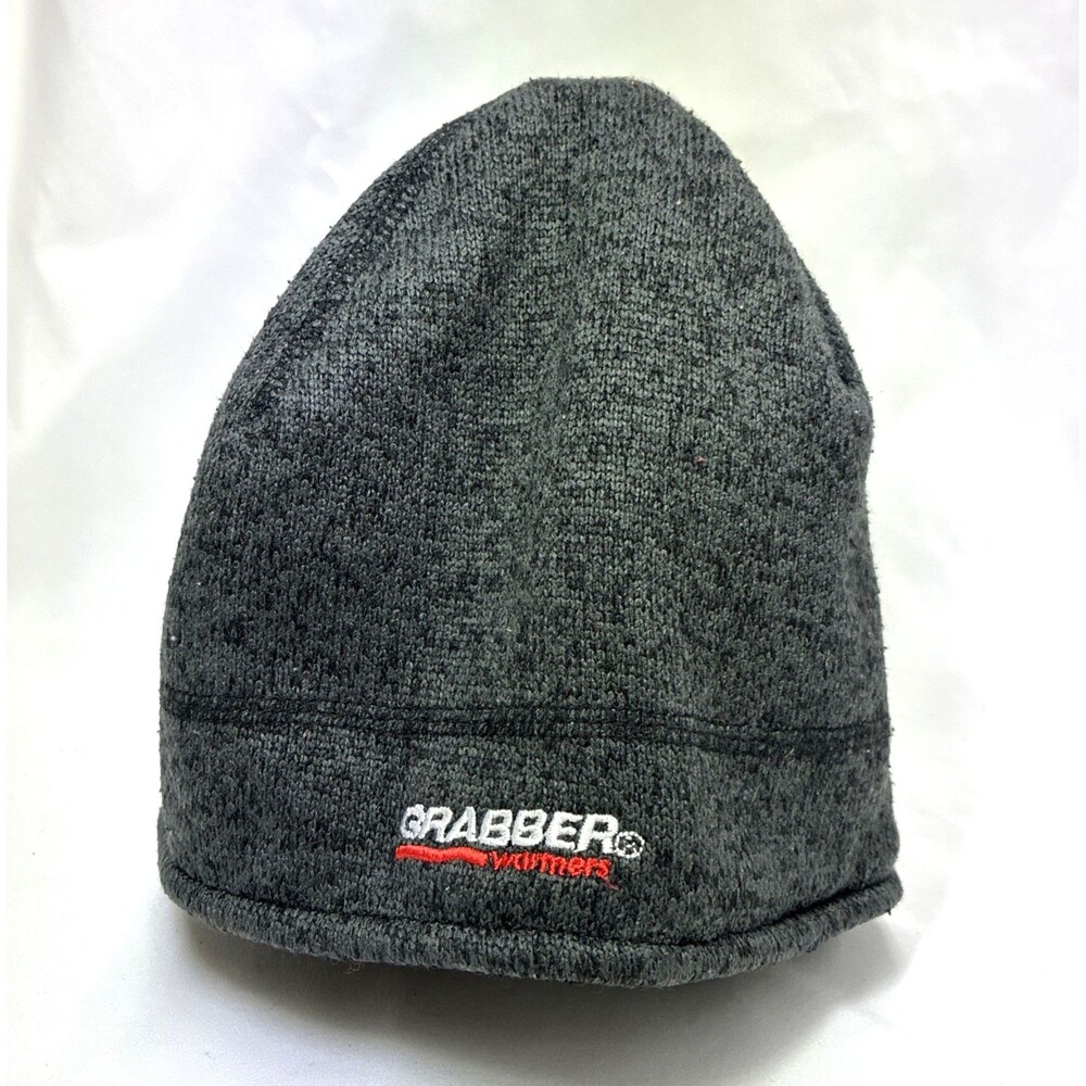 Grabber Warmers Fleece Beanie Cap Hat Reversible Black & Gray Outdoor Gorp Sport
